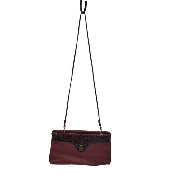 Vtg Oxblood Burgundy Wine Leather Embossed Croc Convertible Clutch Shoulder Bag - Picture 2 of 15